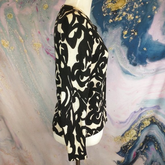 J. CREW off-white + black graphic swirly print Cashmere button Cardigan Sweater - Picture 9 of 11